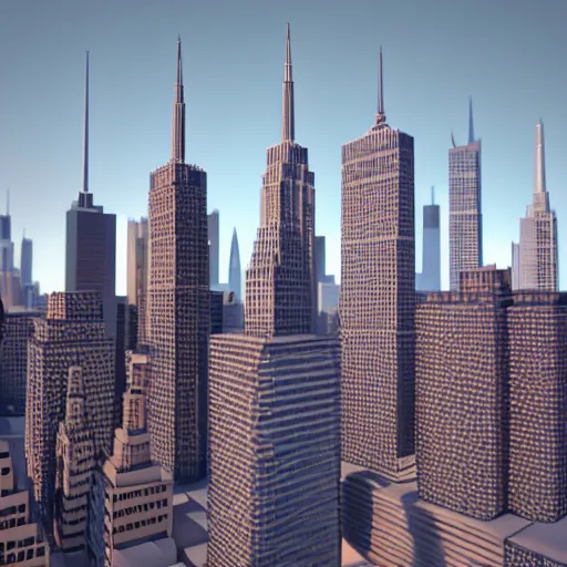 Image similar to miniature 3 d model of new york city skyline, 3 d render, octane render