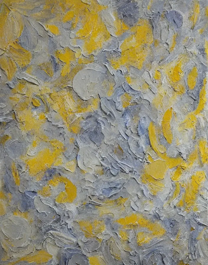 Image similar to texture of 3d high relief coral fluorite wall painted in the style of the old masters, colours grey,cream, Naples yellow, painterly, thick heavy impasto, expressive impressionist style, painted with a palette knife