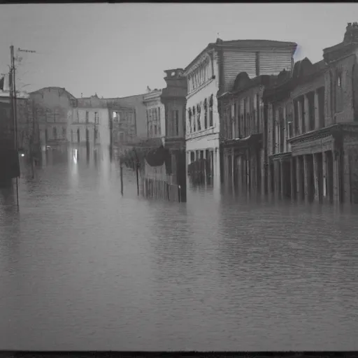 Prompt: grainy 1800s photo of a city being flooded by mud