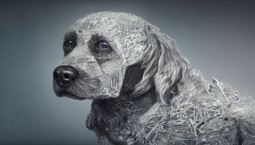 Image similar to electric dog, rule of thirds, beautiful detailed face, ultra realistic, concept art, intricate details, serious, highly detailed, photorealistic, octane render, 8 k, unreal engine, airbrush, watercolor, pencil drawing, detailed oil painting.