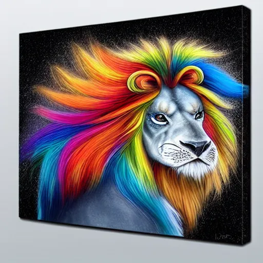 Prompt: portrait of a cute fluffy baby dinosaur with long colorful flowing lion mane with mohawk hairstyle hybrid animal detailed painting 4 k