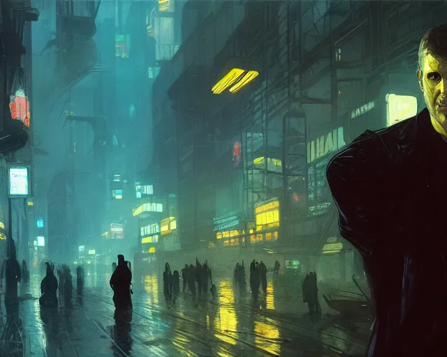 Image similar to 2 0 1 8 blade runner movie still man look at the cityscape from roof perfect face fine realistic face pretty face neon puffy jacket blue futuristic sci - fi elegant by denis villeneuve tom anders zorn hans dragan bibin thoma greg rutkowski ismail inceoglu illustrated sand storm alphonse mucha