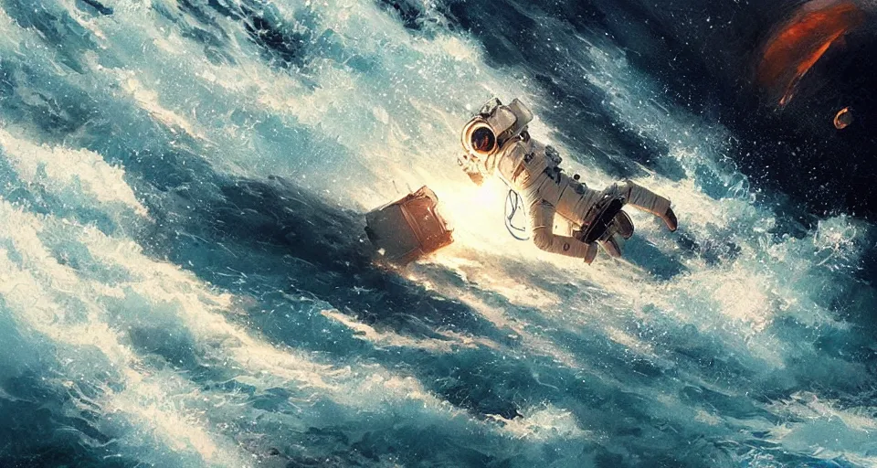 Image similar to an astronaut lost in the ocean,digital art,detailed,ultra realistic,art by greg rutkowski