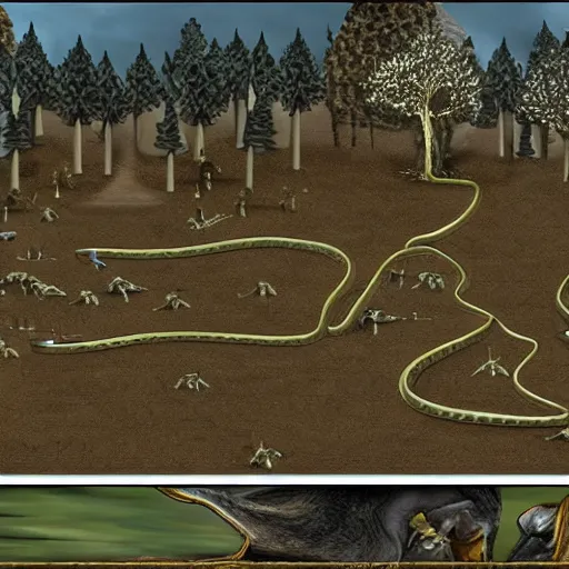 Prompt: army of snakes and squirrels battlefield