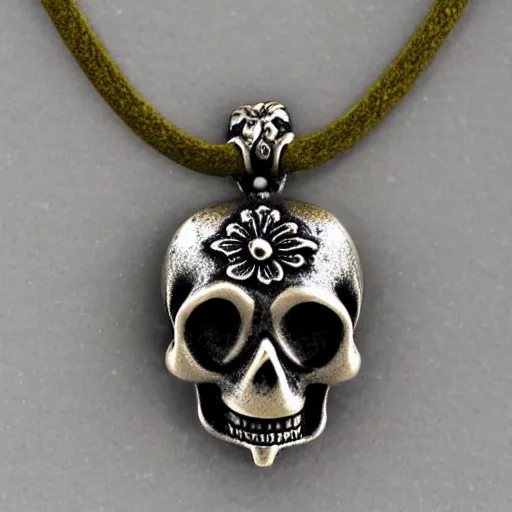 Image similar to fine beautiful rococo artnouveau skull necklace