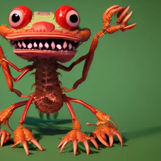 Image similar to cute insect plant creature with big eyes and teeth, many arms and legs with radial symmetry, detailed character concept 3 d pixar style render 4 k