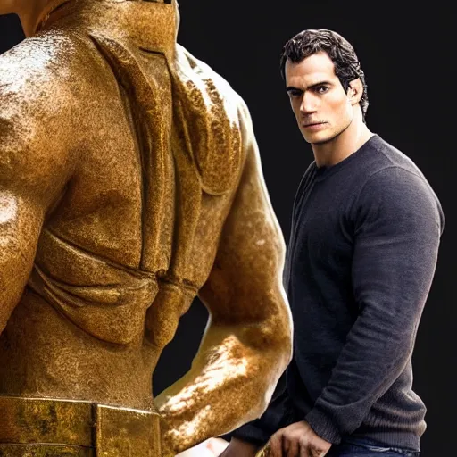 Prompt: Henry Cavill as a Bronze statue, professional photography