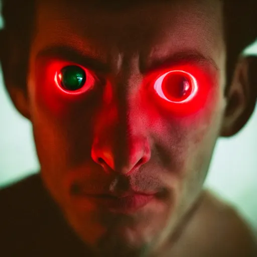 Image similar to a man with red glowing eyes