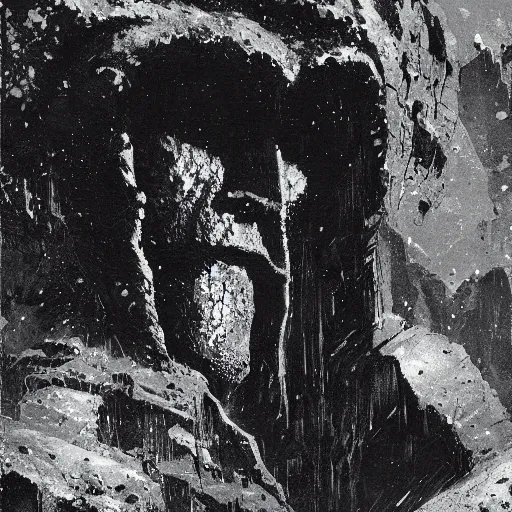 Prompt: close up portrait of a rock golem inside a cave kvlt by peder balke by peder balke by greg rutkowski, by guido crepax by norman bluhm mystic high contrast monochromatic noir artstation