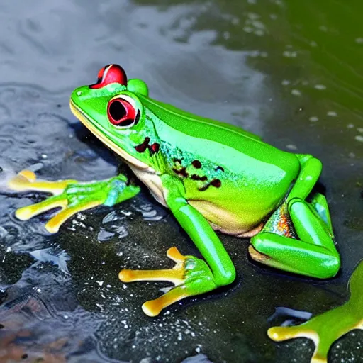 Prompt: robotic frog designed to test for pollution levels in lakes and ponds