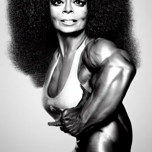 Image similar to Diana ross with the physique of a body builder, hyper realistic ,ultra detailed, cinematic, dynamic lighting, photorealistic, refined, intricate, digital art, masterpiece, 8k