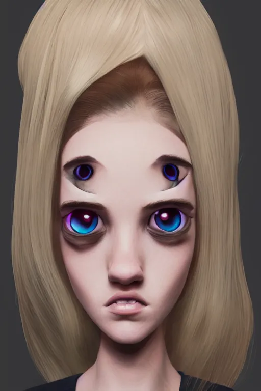 Image similar to a portrait of a blonde inkling with a huge forehead, concept art, trending on artstation 3 d.