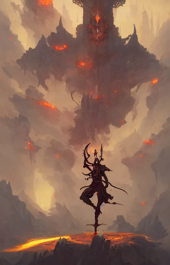 Image similar to the fire thief with sword, dark, peter mohrbacher, hypermaximalist, cinematic, symmetrical, concept art, unreal engine, environment, sharp