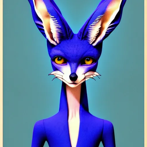 Prompt: long shot of a blue fennec fox android :: by Martine Johanna and Simon Stålenhag and Chie Yoshii and Casey Weldon and Guillermo del toro :: ornate, dynamic, particulate, rich colors, intricate, elegant, highly detailed, centered, artstation, smooth, sharp focus, octane render, 3d