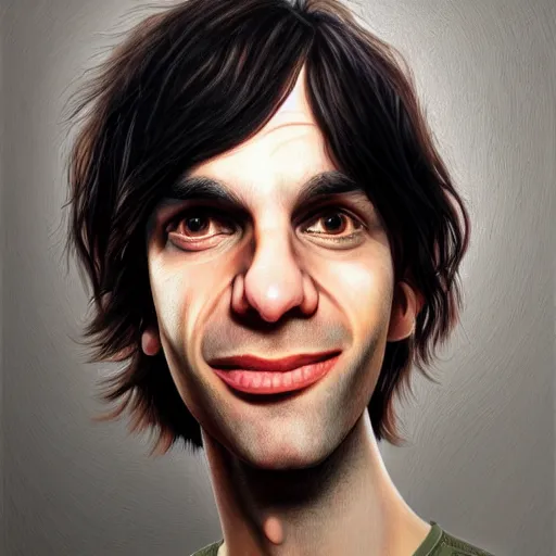 Image similar to Caricature portraits done of a young Jonny Greenwood, realistic, hyperrealistic, very realistic, highly detailed, very detailed, extremely detailed, detailed, oil painting, digital art, trending on artstation