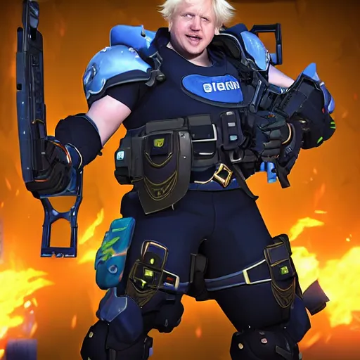 Image similar to boris johnson as a main overwatch character