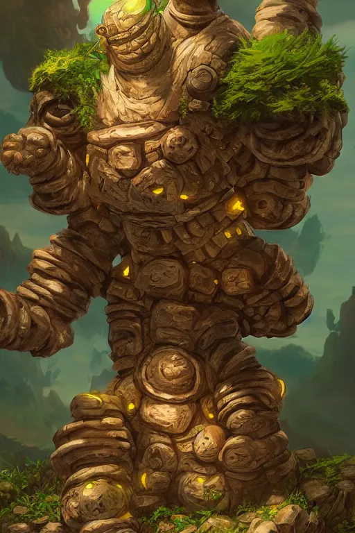 Image similar to zelda fantasy art giant golem troll wood rock greeble gemstone, global illumination ray tracing hdr fanart arstation by sung choi and eric pfeiffer and gabriel garza and casper konefal