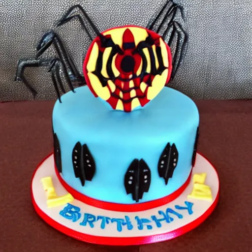 Image similar to spider birthday cake, super hero,