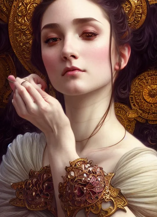 Image similar to sansan suicide realistic, surealism, aesthetic, shiny, fantasy, intricate, elegant, extremely higly detailed, digital painting, artstation, ornate, grotesque, baroque, concept art, photoshop, krita, smooth, sharp focus, full body focus, illustration, digital painting, art by artgerm and greg rutkowski and alphonse mucha