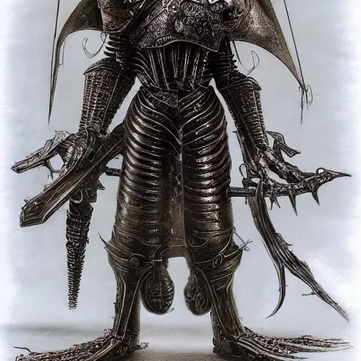 Prompt: a medieval styled cyborg armor, by hr giger, kentaro miura, wayne barlowe, bloodborne, dark souls, breathtaking, sense of awe, extremely detailed, intricate wiring,