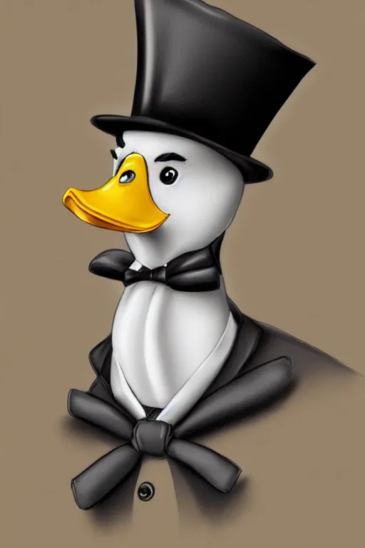 Image similar to a duck wearing a top hat, highly detailed, digital art, sharp focus, trending on art station, anime art style