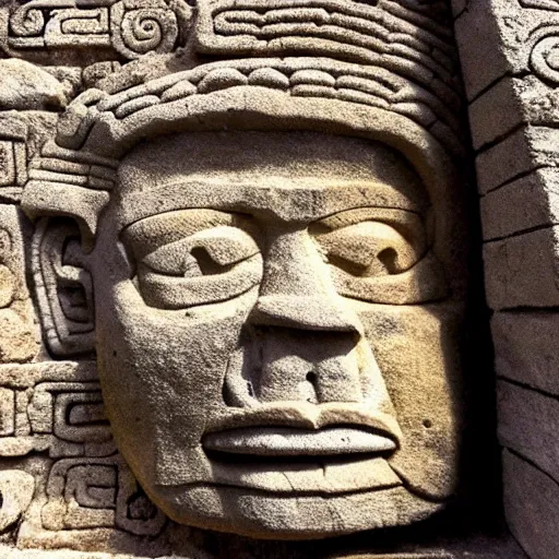 Prompt: stone carving of Donald Trump in an ancient mayan temple. 8000 years old.