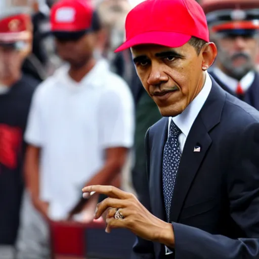 Prompt: barack obama wearing a red hat