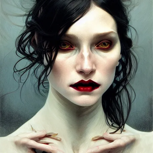 Prompt: symmetry!! portrait of a vampire woman in the world of andrew wyeth, horror, fashion, dark!! intricate, elegant, highly detailed, digital painting, artstation, concept art, smooth, sharp focus, illustration, art by artgerm and greg rutkowski and alphonse mucha