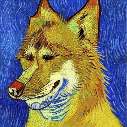 Image similar to retarded wolf portrait, van gogh