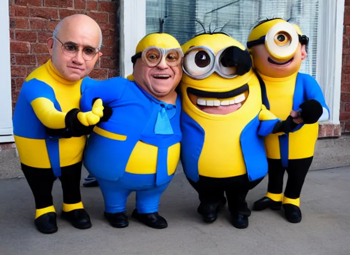 Prompt: Danny DeVito dressed in a minions costume, 8k, award winning photograph