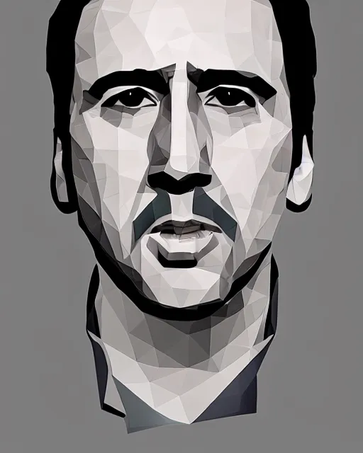 Prompt: nicholas cage, portrait, vector, low poly