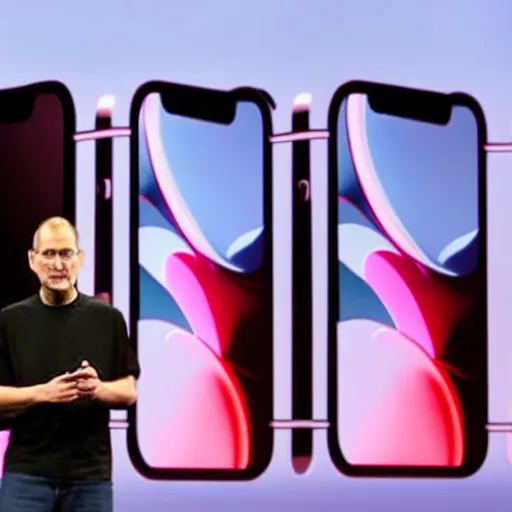 Image similar to steve jobs presenting iphone 1 9 fold x type kappa ultra pro max, a dimly lit stage, ultra realistic, 8 k, canon 3 5 mm portrait photography