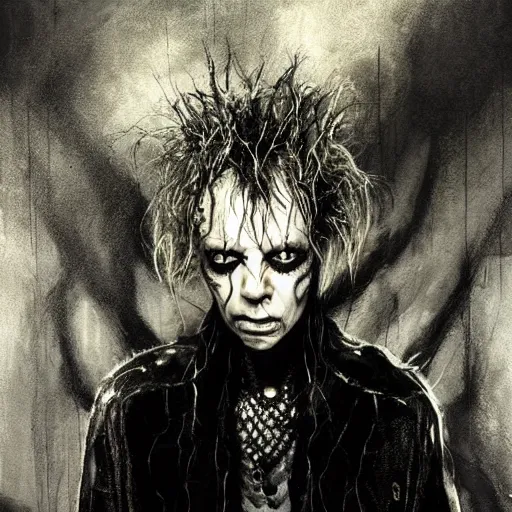 Prompt: gaunt ( the cure fan ) as dream from sandman, dim stars as eyes, by jeremy mann, by cedric peyravernay, by dave mckean and ben templesmith, by richard avedon, dramatic lightning, sadness, dark eye sockets, in the shadows, punk rock, gothic, high detailed, 8 k