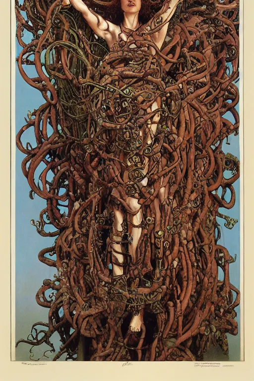 Image similar to full length portrait of insane medusa, dynamic, painted by lawrence alma tadema, zdzislaw beksinski, norman rockwell, jack kirby, tom lovell, alex malveda, greg staples, hand of fear, bbc, tv