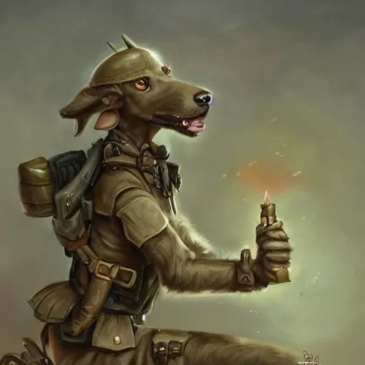 Prompt: cute little anthropomorphic Borzoi dog army soldier , tiny, small, short, Army Grunt outfit, cute and adorable, pretty, beautiful, DnD character art portrait, matte fantasy painting, DeviantArt Artstation, by Jason Felix by Steve Argyle by Tyler Jacobson by Peter Mohrbacher, cinematic lighting