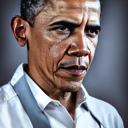 Image similar to Obama as Samuel Rodrigues from Metal Gear Rising, 40nm lens, shallow depth of field, split lighting, 4k,