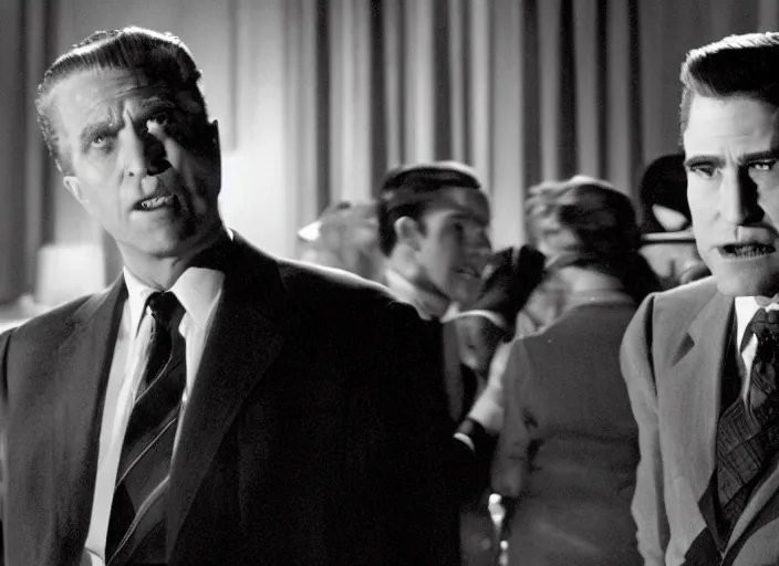 Prompt: a movie still of the twilight zone where the american president is a secret alien