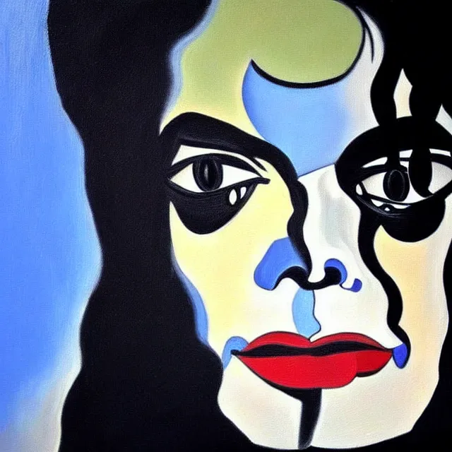 Prompt: a beautiful painting michael jackson face, by picasso realistic oil painting