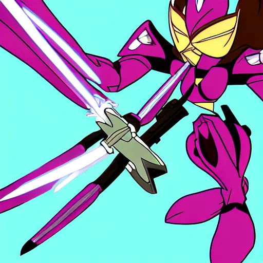 Prompt: Transformers Animated Arcee with fire swords in hand, cartoon, detailed,