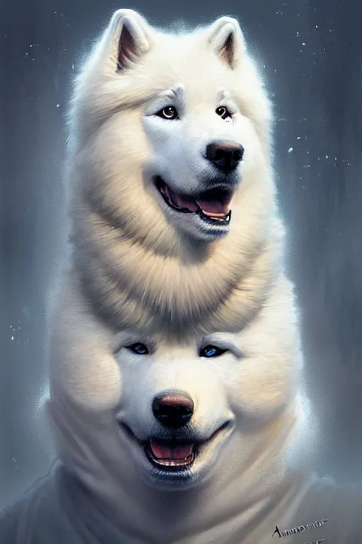 Prompt: heroic samoyed portrait by anna podedworna and greg rutkowski