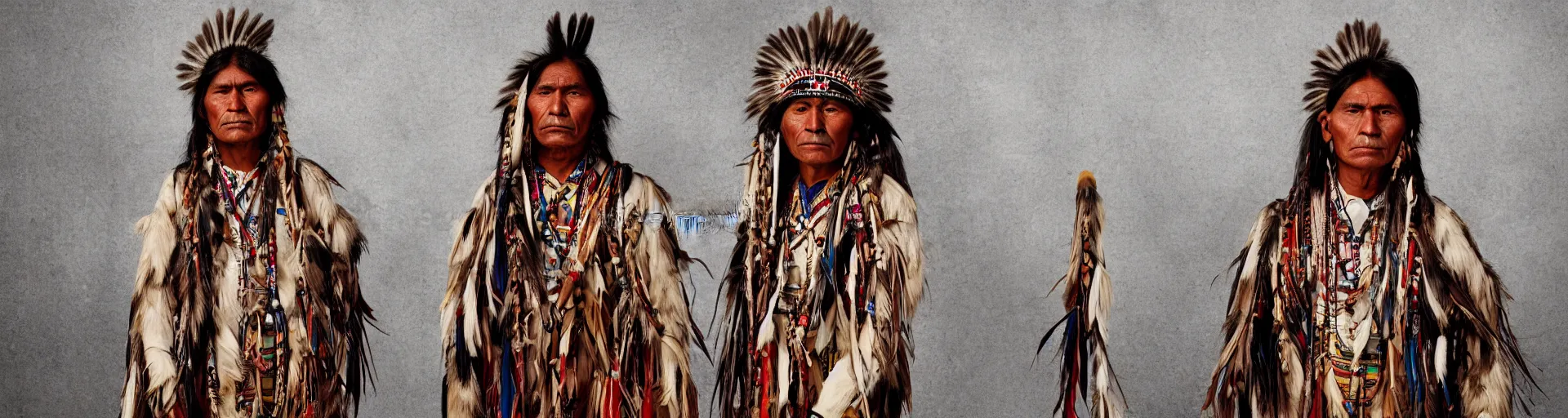 Prompt: native american indigenous man standing on a white studio background, png, beautiful artwork