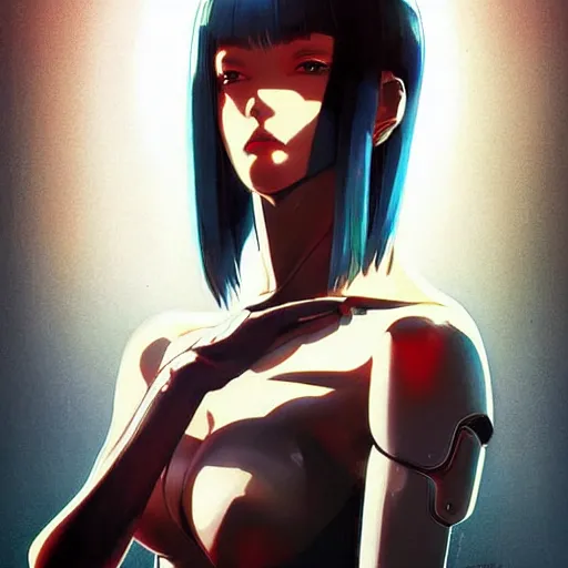 Prompt: A beautiful cyborg woman || VERY ANIME, fine-face, realistic shaded perfect face, fine details. Anime. realistic shaded lighting poster by Ilya Kuvshinov katsuhiro otomo ghost-in-the-shell, magali villeneuve, artgerm, Jeremy Lipkin and Michael Garmash, Rob Rey and Kentarõ Miura