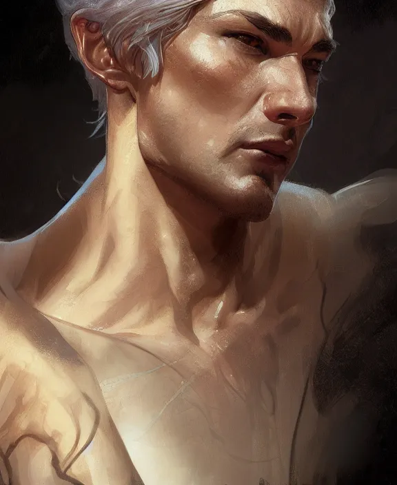 Prompt: portrait close up of guy, concentrated look, symmetry, d & d, fantasy, intricate, elegant, highly detailed, digital painting, artstation, concept art, art by artgerm and greg rutkowski and alphonse mucha, boris vallejo