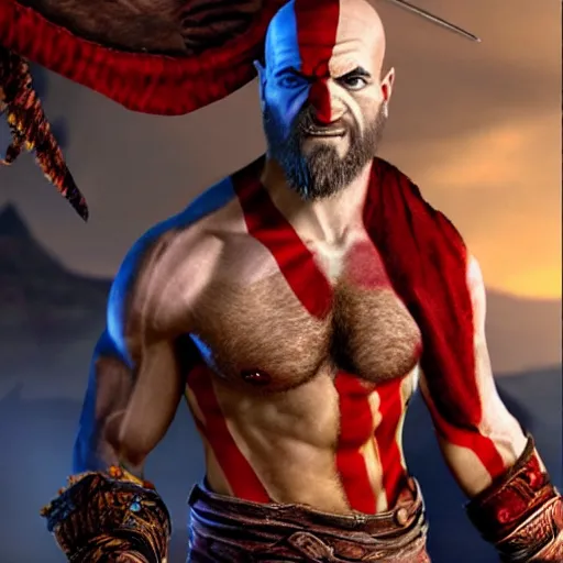 Image similar to quentin tarantino as kratos from the video game god of war