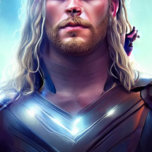 Image similar to Thor, portrait, 4k, artstation, cgsociety, award-winning, masterpiece, stunning, beautiful, glorious, powerful, fantasy art