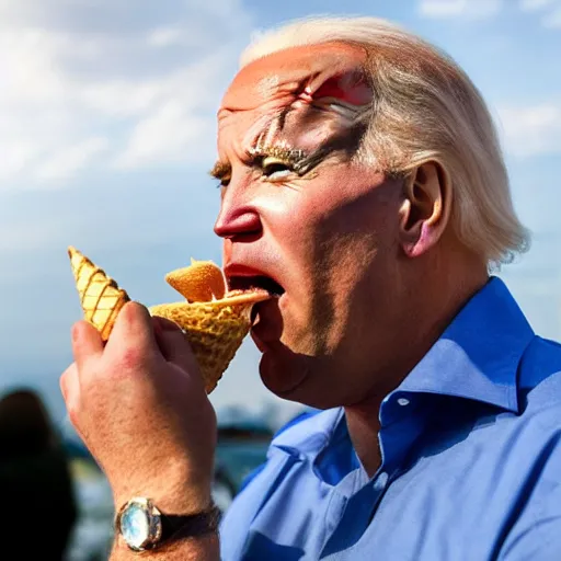 Prompt: an award winning photo of extremely fat joe Biden eating an ice cream cone, he’s wearing a diaper