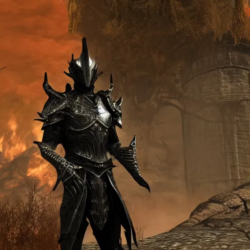 Image similar to daedric armor Tom Cruise vs Barrack Obama ebony warrior Skyrim Mod 4K award winning game of the year 120 HZ refresh rate