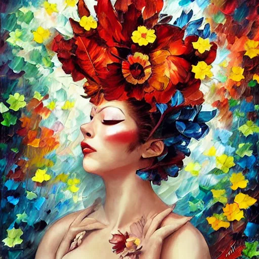 Image similar to flower clown by arthur adams, charlie bowater, leonid afremov, chiho ashima, karol bak, david bates, tom chambers