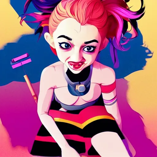 Image similar to julia garner as tank girl as harley quinn as delirium of the endless, the sandman, clean cel shaded vector art. shutterstock. behance hd by lois van baarle, artgerm, helen huang, by makoto shinkai and ilya kuvshinov, rossdraws, illustration