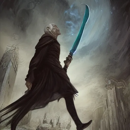 Image similar to abhorsen walking in death, Garth Nix, concept art, cinematic photography